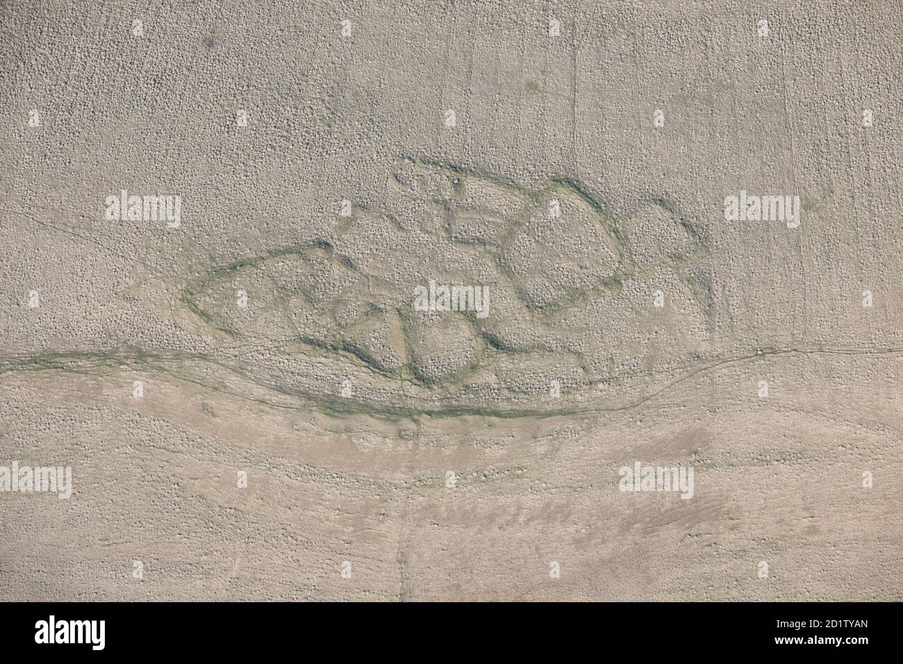 A Romano British enclosed settlement earthwork at Intake, Crosby Garrett Fell, Cumbria, 2014, UK. Aerial view. Stock Photo