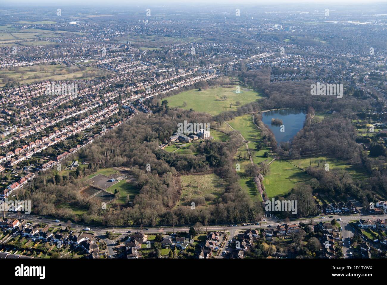 Grovelands Park, a Repton commission, Southgate, London, 2018, UK. Aerial view. Stock Photo