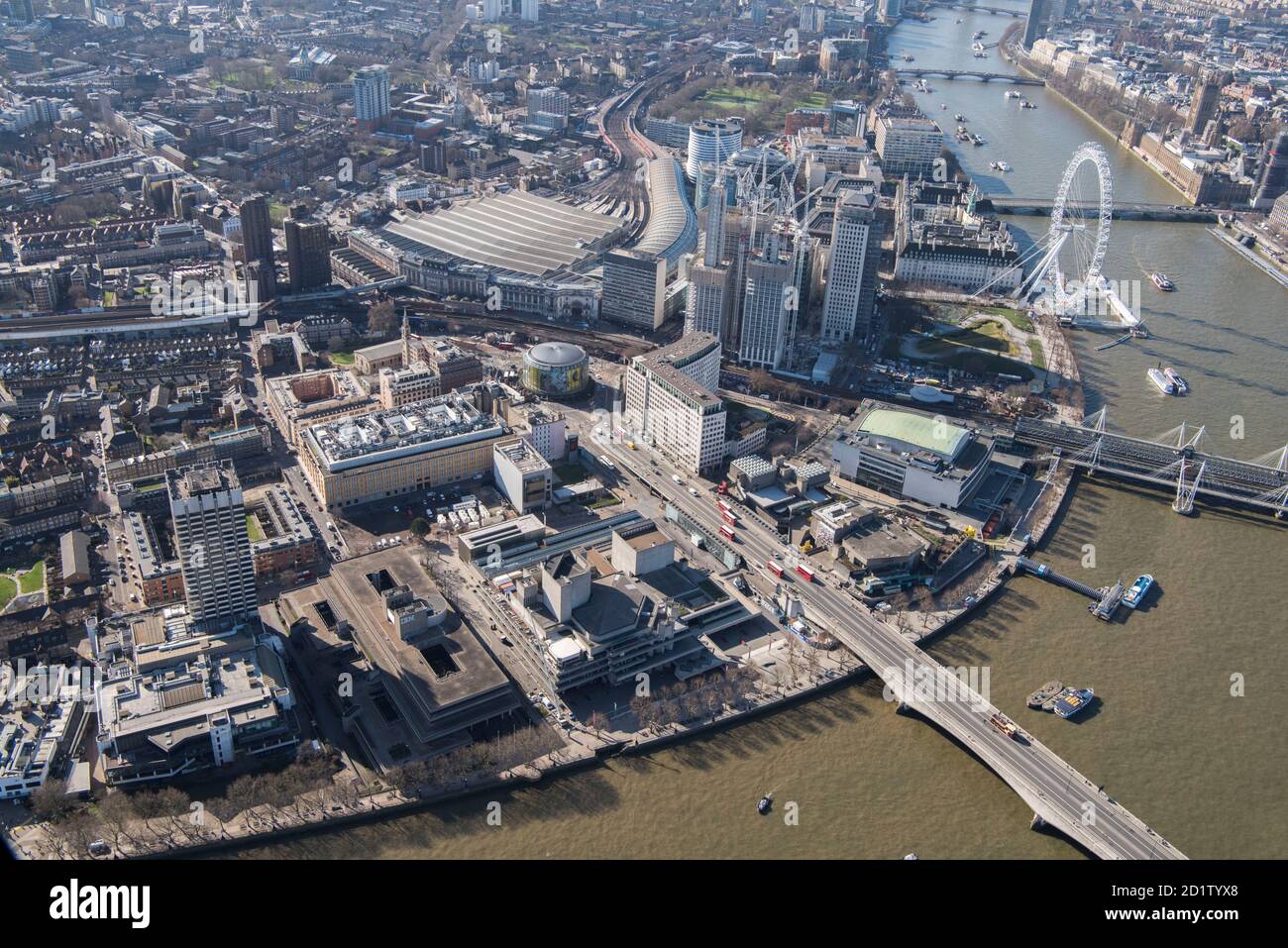 The South Bank, London, 2018, UK. Aerial view. Stock Photo