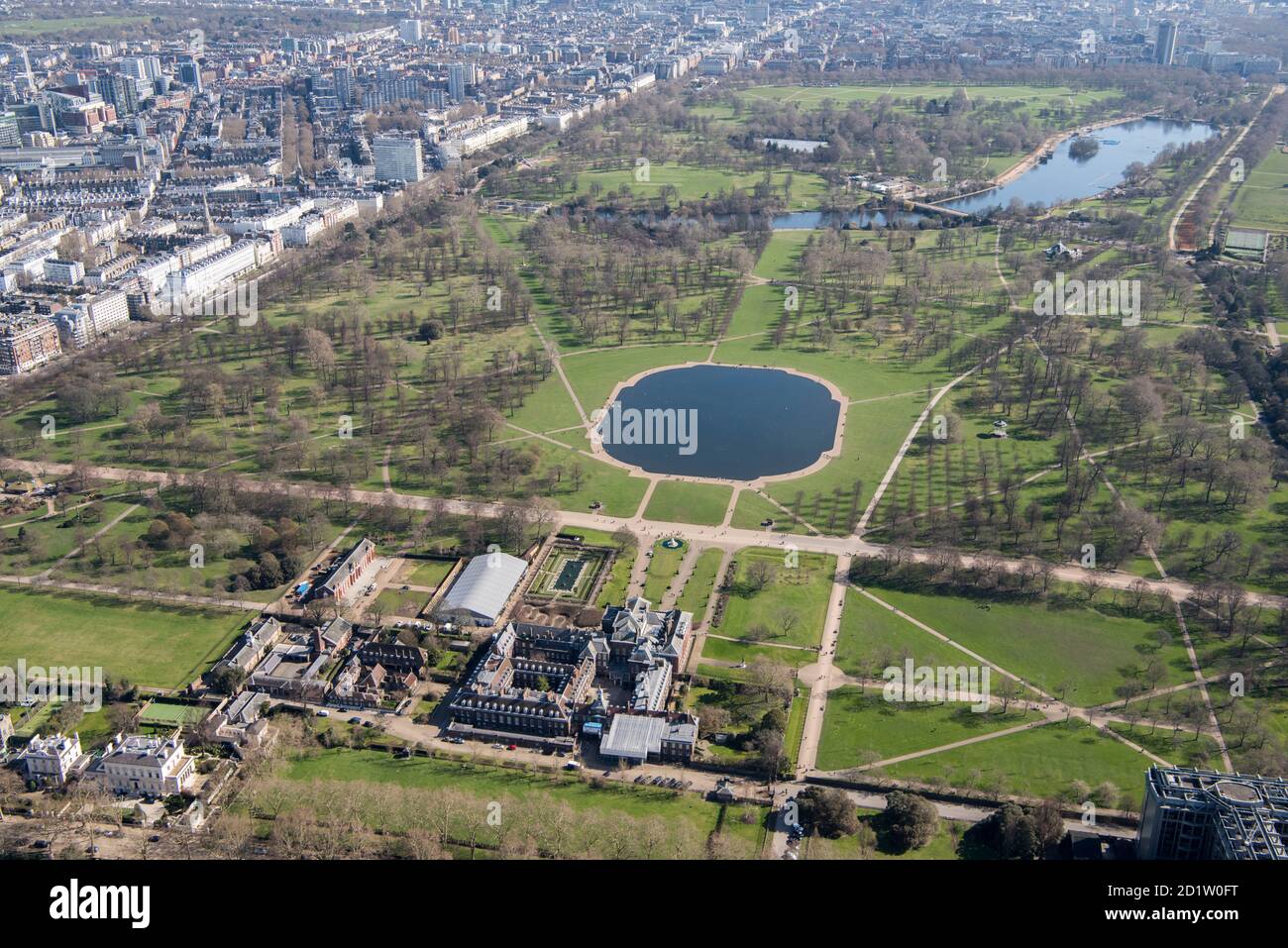 Kensington Palace and Kensington Gardens, London, 2018, UK. Aerial view. Stock Photo