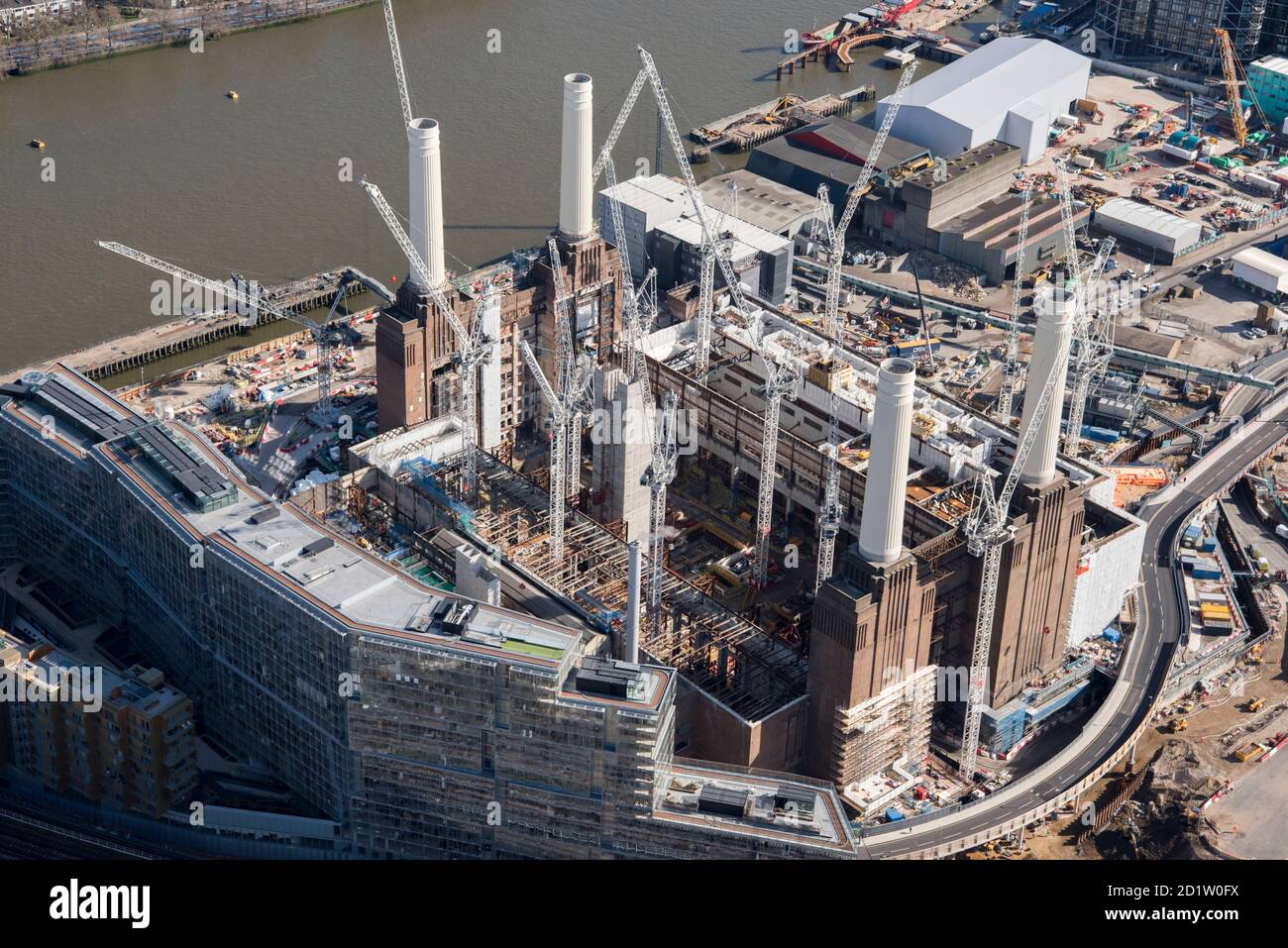 Renovation of Battersea Power Station as part of the Nine Elms Development, London, 2018, UK. Aerial view. Stock Photo