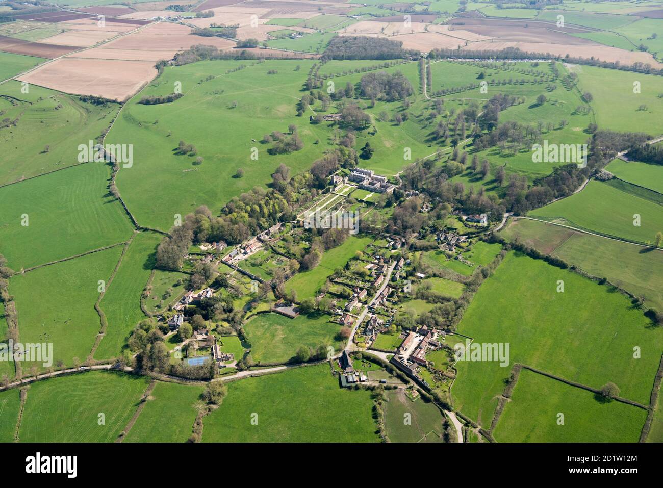 Dyrham Park Country House and Grounds, Deer Park, Dyrham Village, South Gloucestershire, 2018, UK. Aerial view. Stock Photo