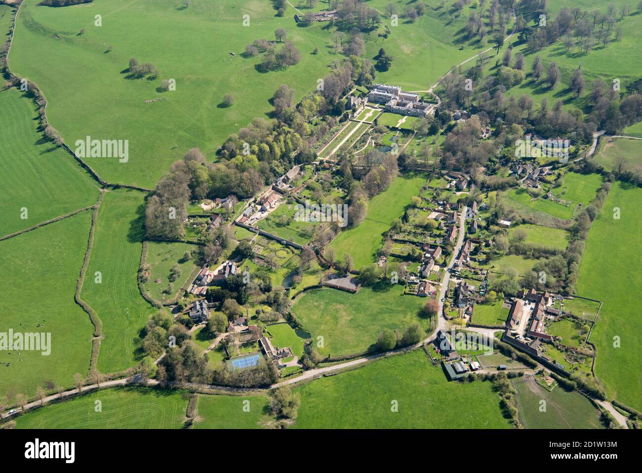 Dyrham Park Country House and Grounds, Deer Park, Dyrham Village, South Gloucestershire, 2018, UK. Aerial view. Stock Photo