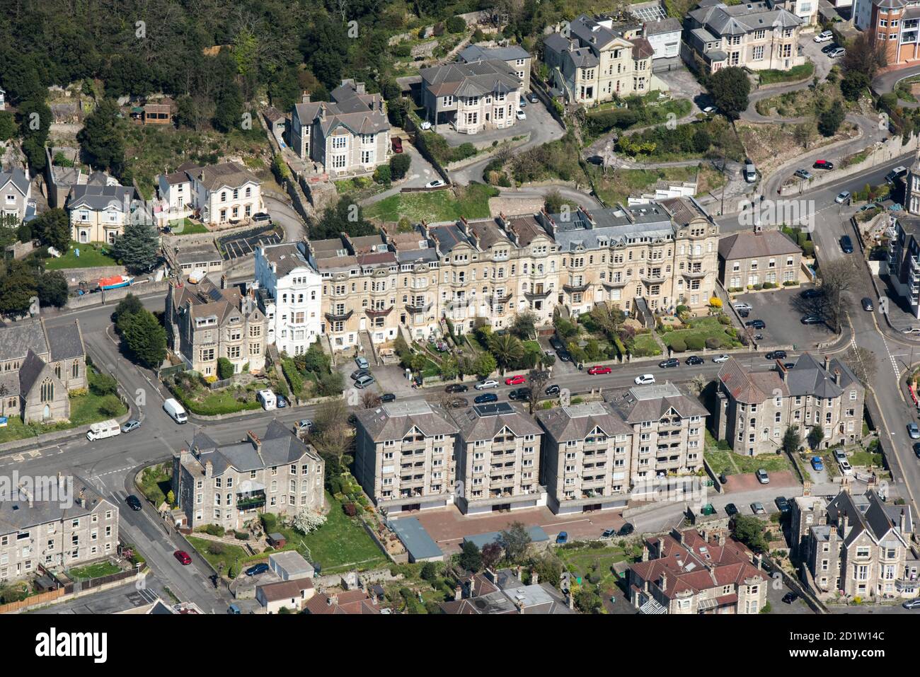 Victorian Terrace on Atlantic Road, Weston-Super-Mare, North Somerset, 2018, UK. Aerial view. Stock Photo