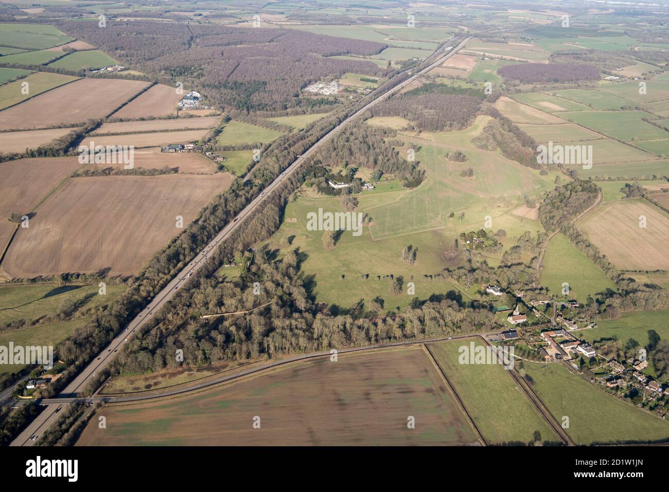 Landscape park at Stratton Park, designed by Humphry Repton in 1801, Micheldever, Hampshire, UK. Aerial view. Stock Photo