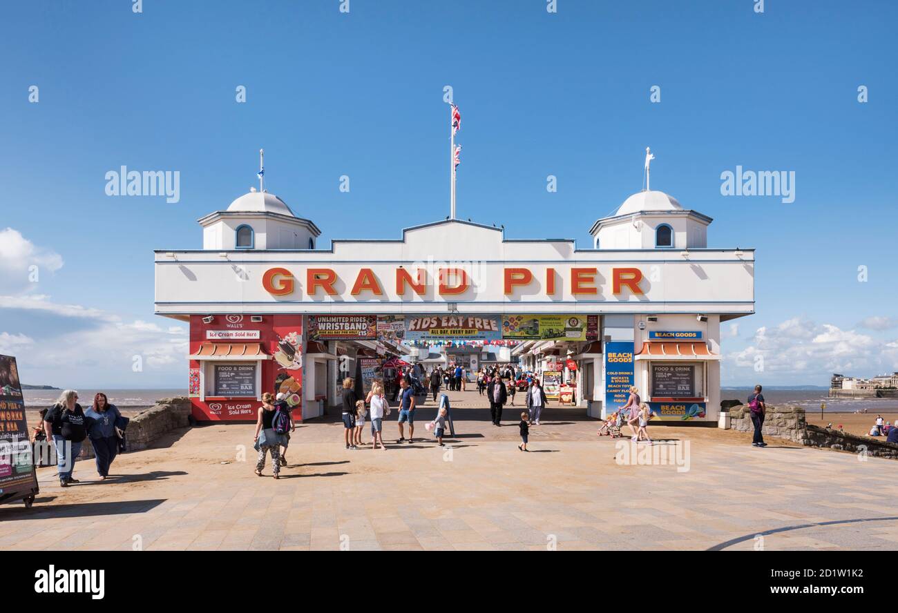 General view of the entrance to the pier from the east, Weston-Super-Mare, Somerset, UK. Stock Photo