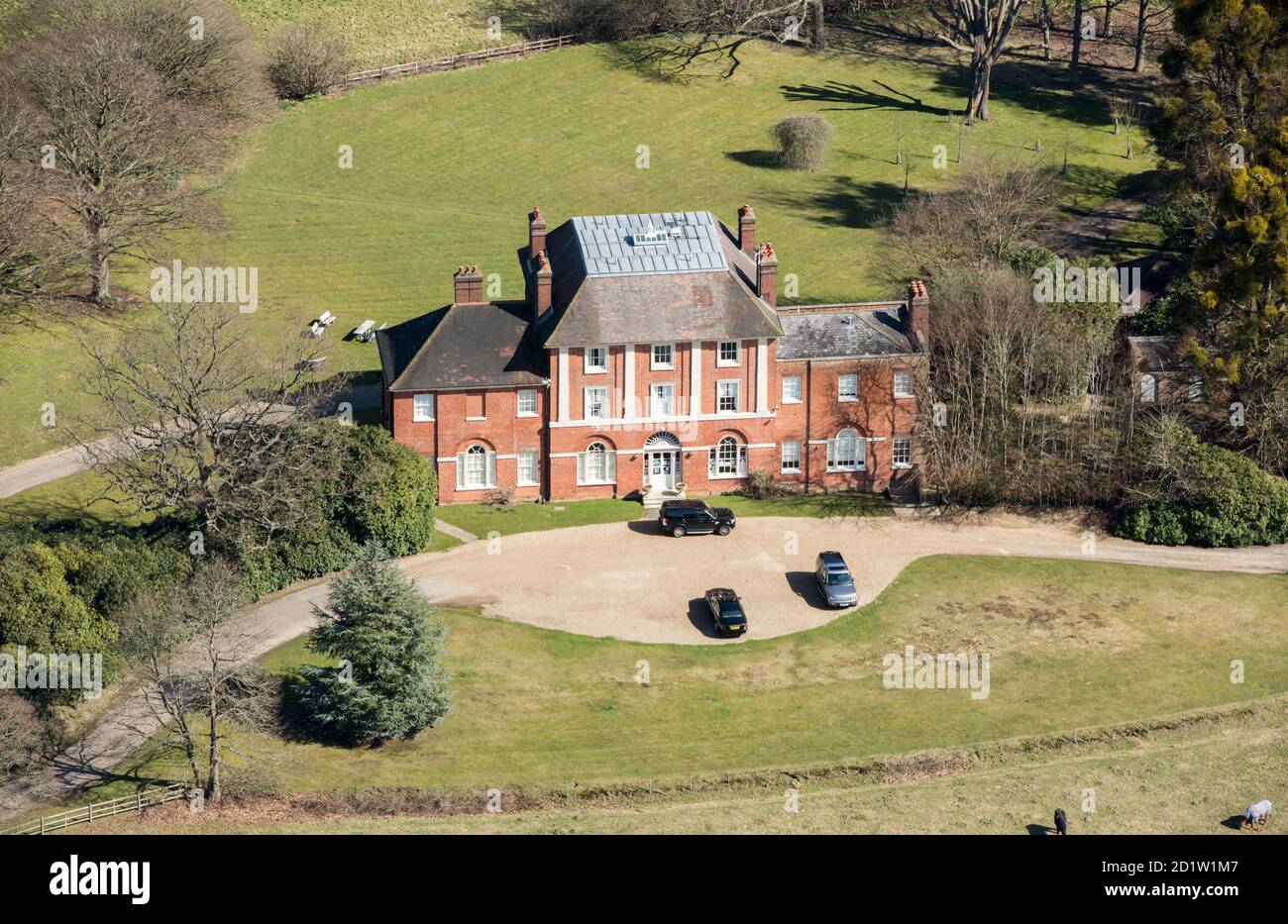 Forest Lodge, formerly known as Holly Grove, Windsor Great Park, Berkshire, UK. Aerial view. Stock Photo