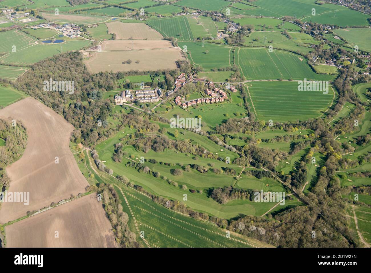 Wall Hall,  Humphry Repton produced a Red Book in 1803, Watford, Hertfordshire, UK. Aerial view. Stock Photo