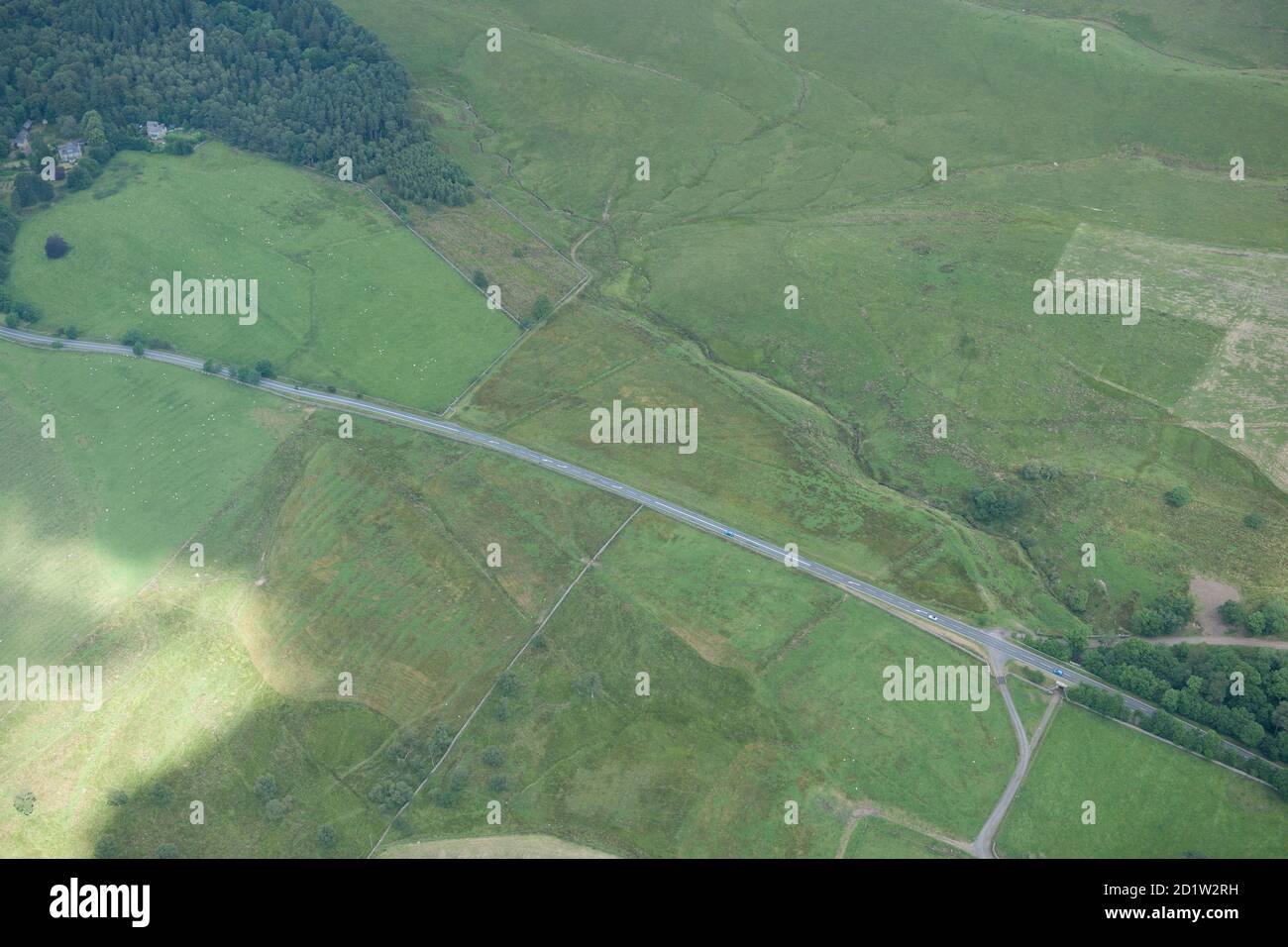 Bagraw Roman camp and section of Roman road, Northumberland, 2014. Aerial view. Stock Photo