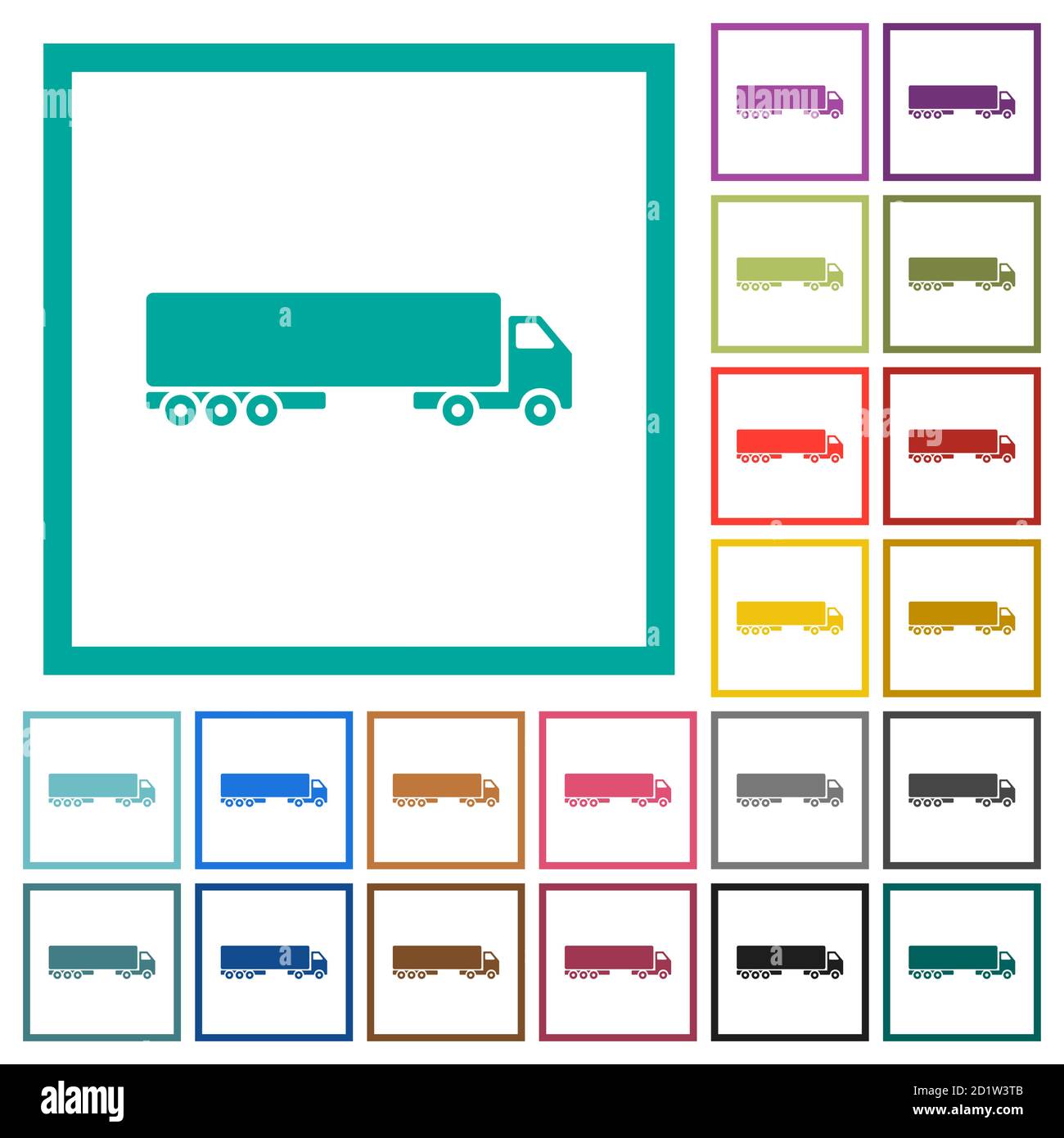Camion flat color icons with quadrant frames on white background Stock Vector