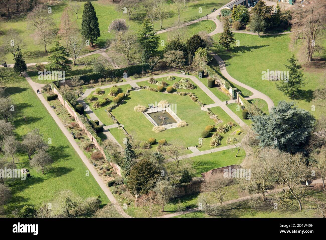 The George V Memorial Garden at Canons Park, Harrow, London, 2018. Aerial view. Stock Photo
