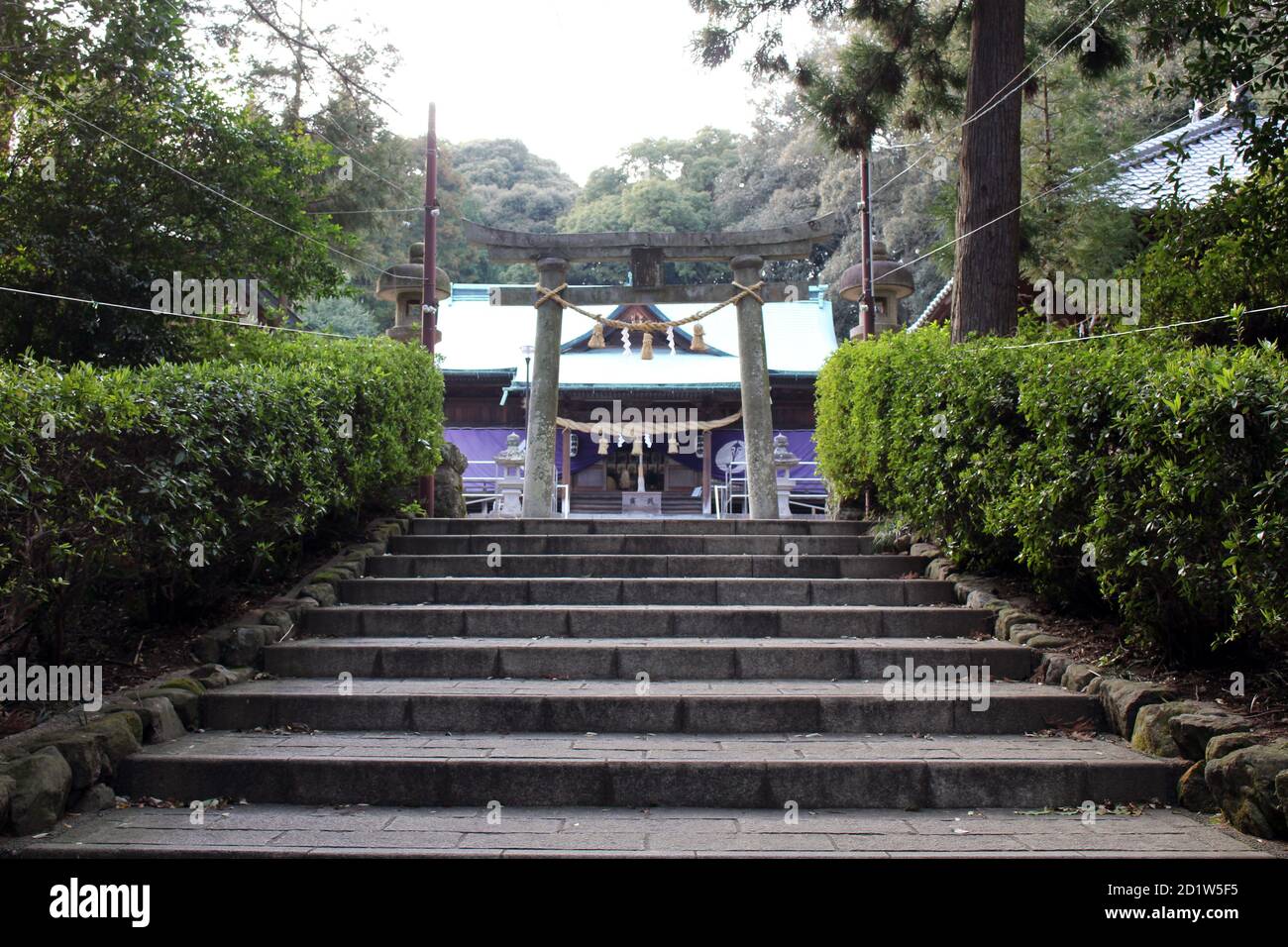 Stairs and torii gate of Honoohonome Jinja Shrine in Beppu. Taken in ...