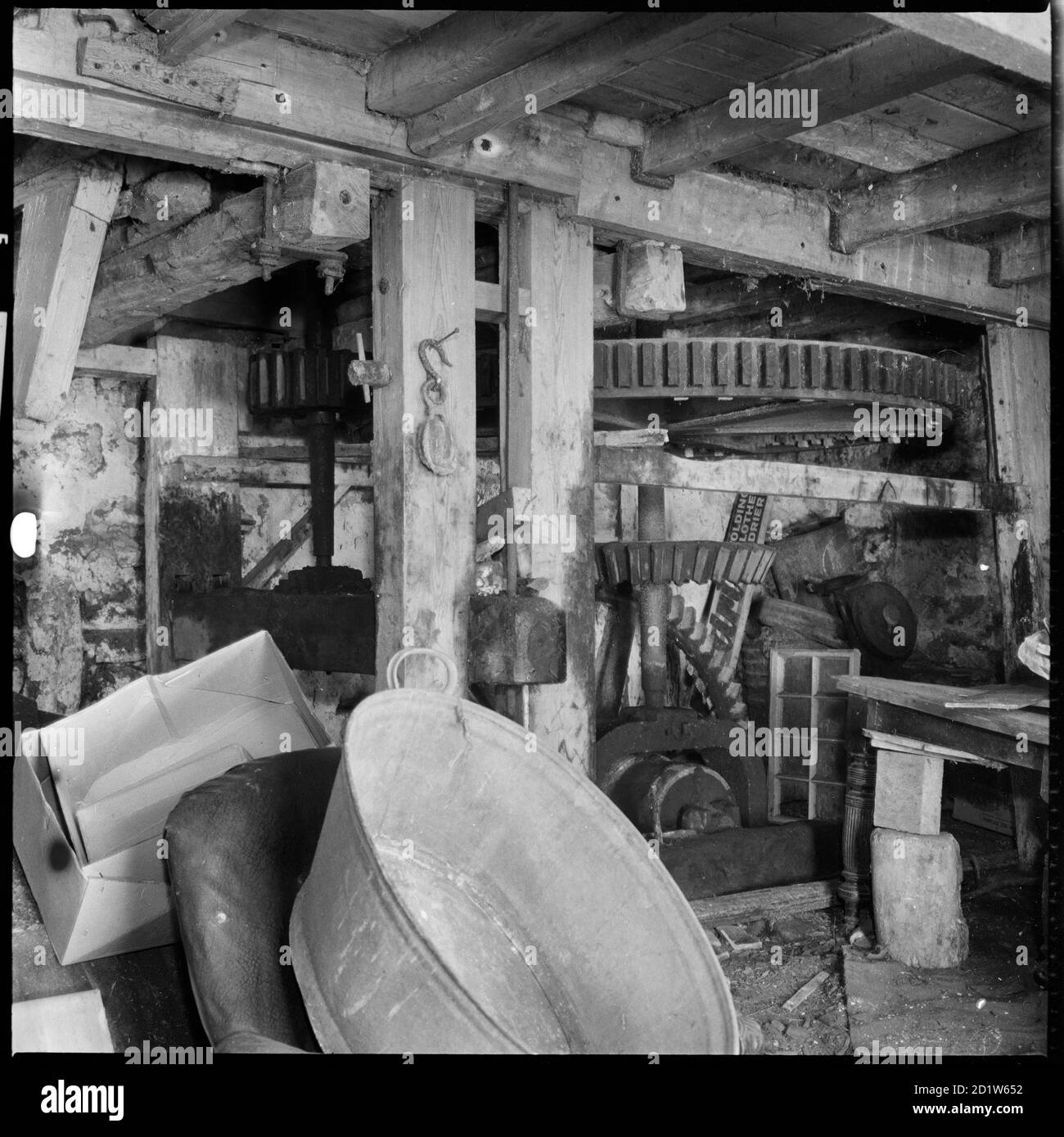 The interior of the Old Mill showing drive wheels, Nancledra, Towednack, Cornwall, UK. Stock Photo