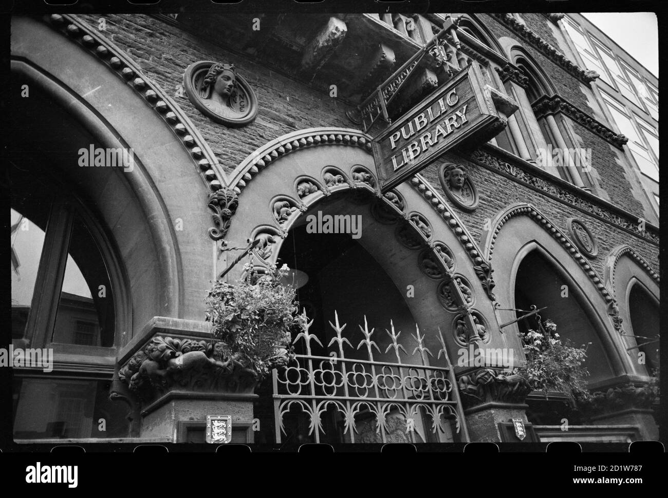 Detailed view of the front facade of Hereford Library, Museum and Art Gallery, Broad Street, Hereford, Herefordshire, UK. Stock Photo