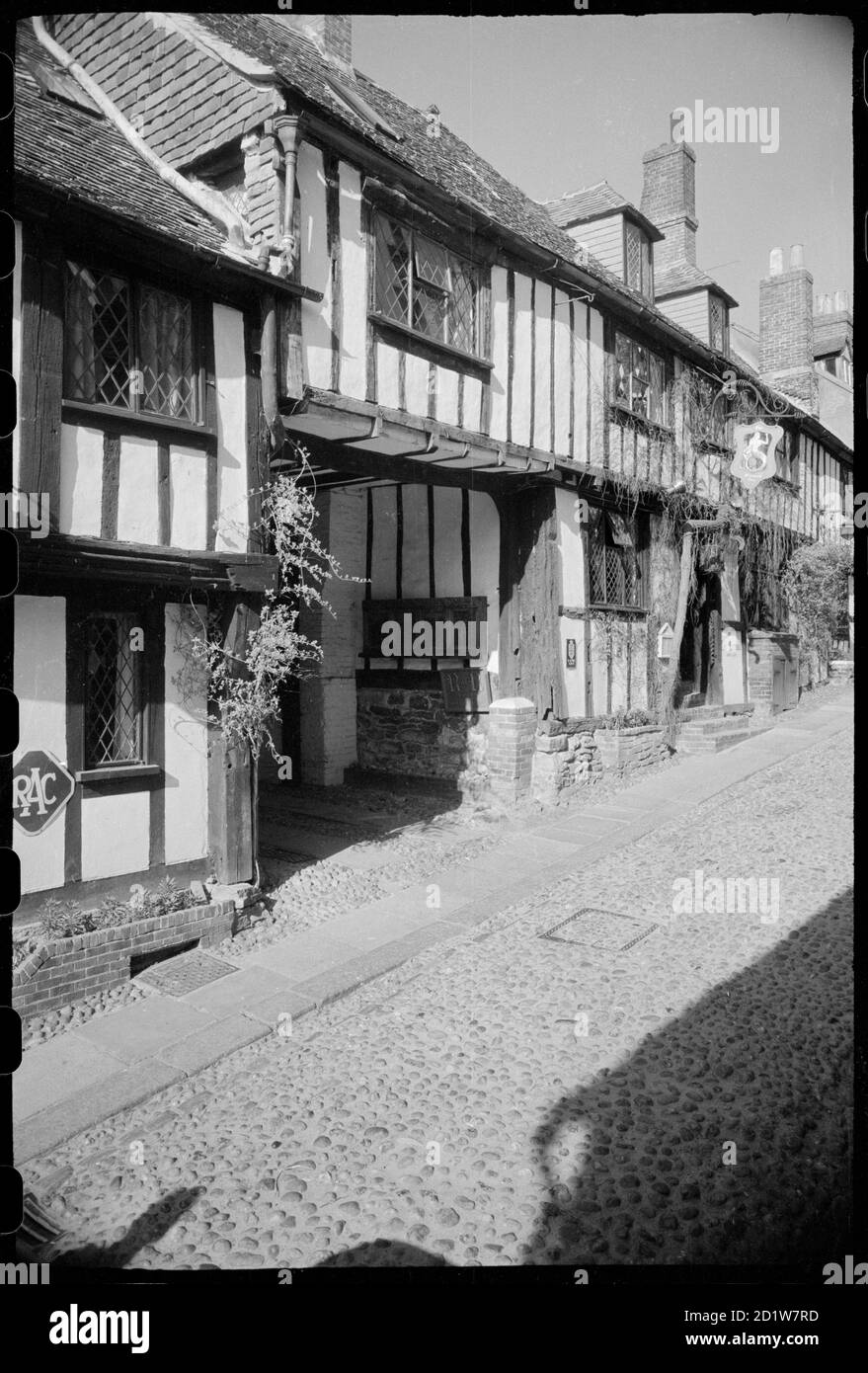 Facade of 15th century timber-framed Mermaid Hotel, Rye, Rother, East Sussex, UK. Stock Photo