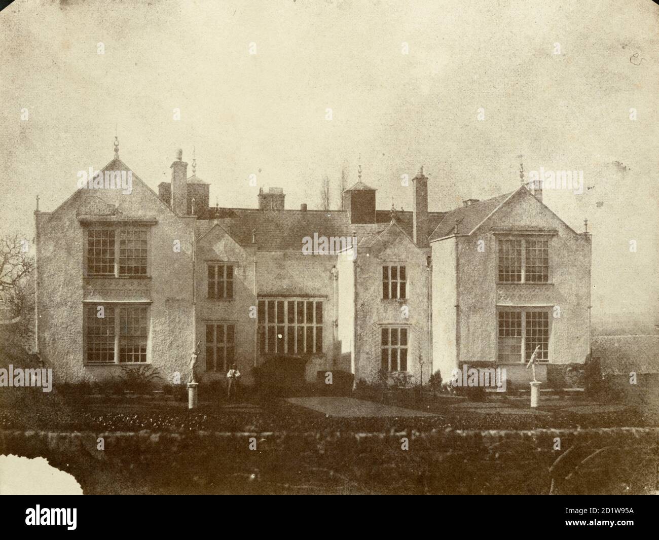 Salt Paper print showing east front and Dutch garden of Bradfield House. Stock Photo
