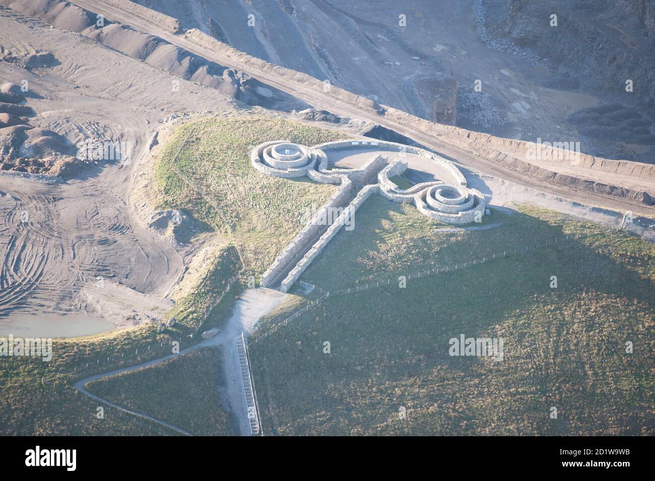 The Coldstones Cut is a piece of public art created as a sculptural response to the Coldstones Quarry. It opened on 16th September 2010, Pateley Bridge, North Yorkshire, 2014. Aerial view. Stock Photo