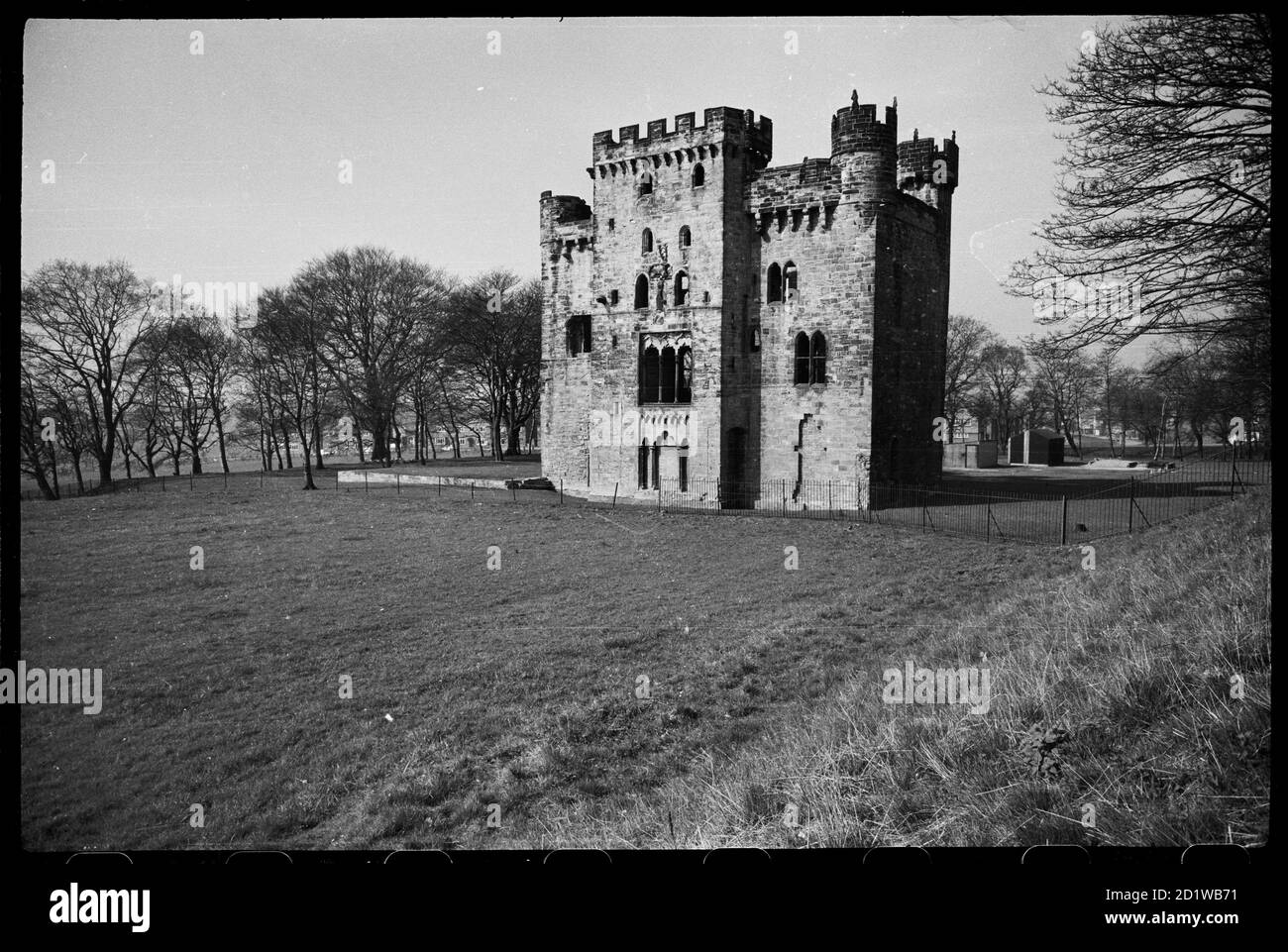 Hylton Castle, Sunderland. An exterior view of Hylton Castle, seen from the north-east and showing the east elevation of the fortified tower-house. Stock Photo