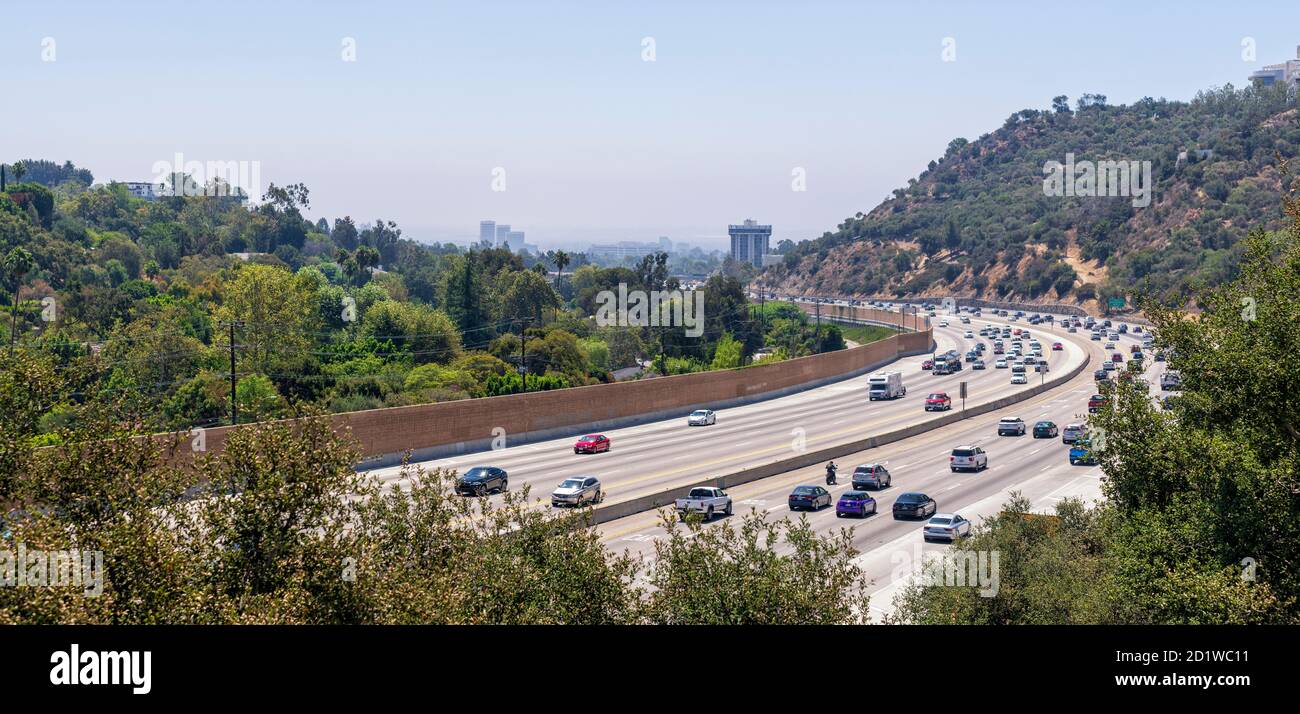 A day shot of  traffic on 405 Freeway Los Angeles, USA.. Stock Photo