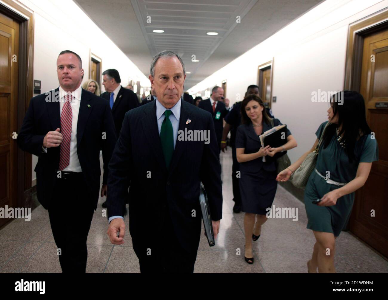New York City Mayor Michael Bloomberg walks down a hallway in Senate Dirksen Building after his testimony before the Senate Homeland Security and Governmental Affairs Committee on Capitol Hill in Washington May 5, 2010. REUTERS/Yuri Gripas (UNITED STATES - Tags: POLITICS CRIME LAW) Stock Photo