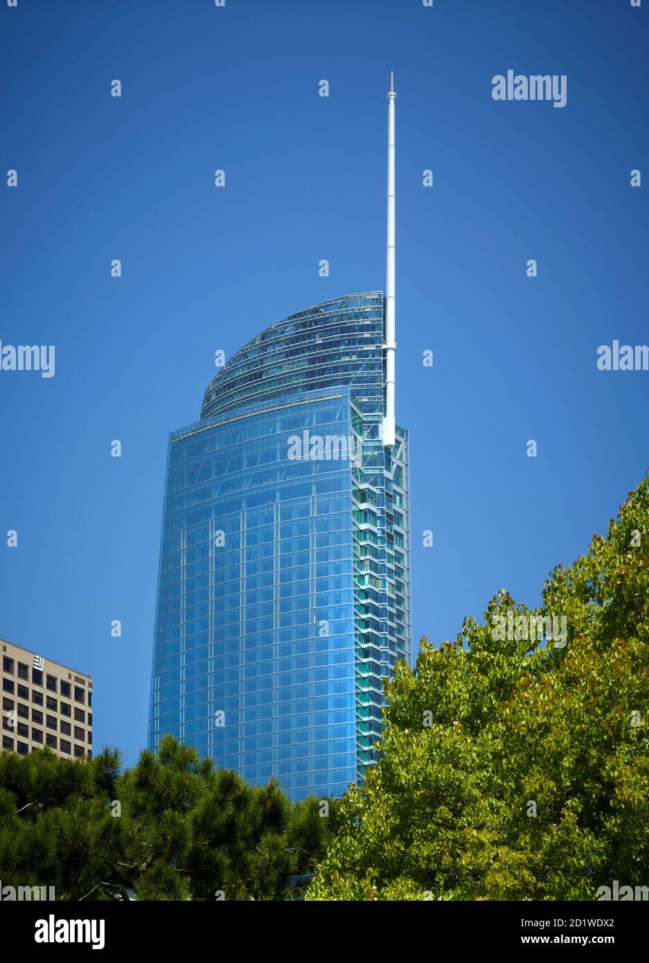 Glass facade of the Wilshire Grand Center, a 1,100 feet, 73story skyscraper in the heart of Los