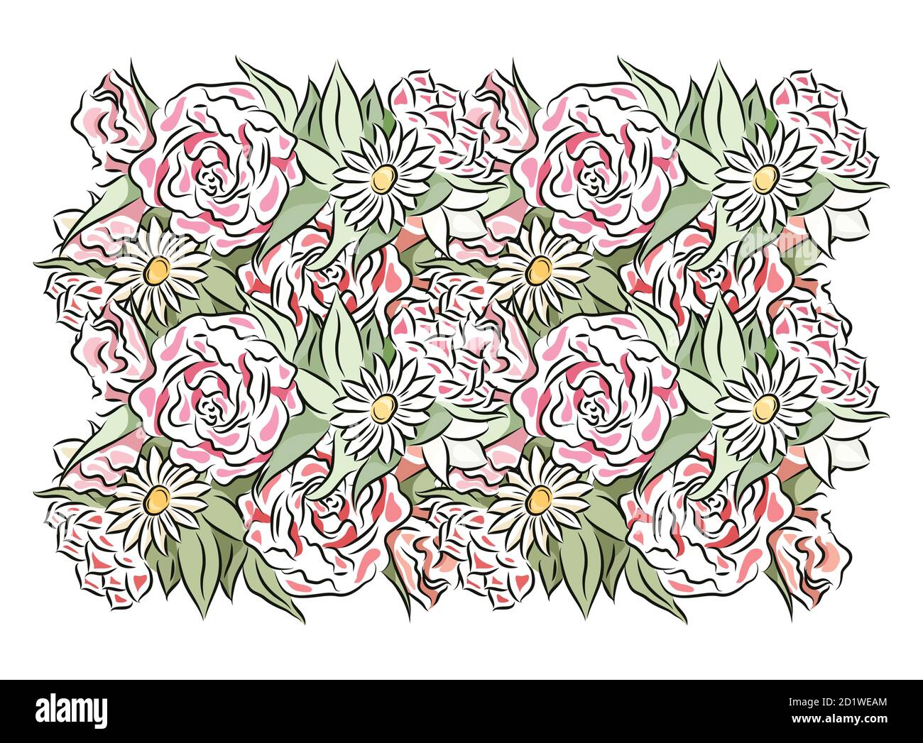 Rectangular card with delicate drawn flowers. Bouquet. Vector template ...