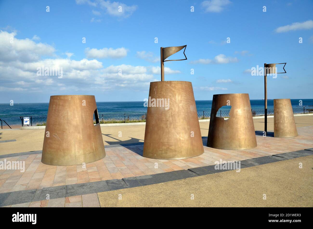 Sculptures on the seafront at Whitley Bay in Tyne & Wear. Stock Photo