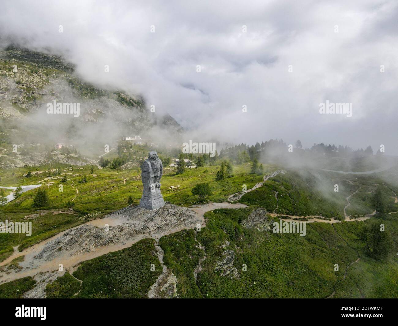 The eagle statue on the Simplon pass in the alps between Switzerland and Italy Stock Photo