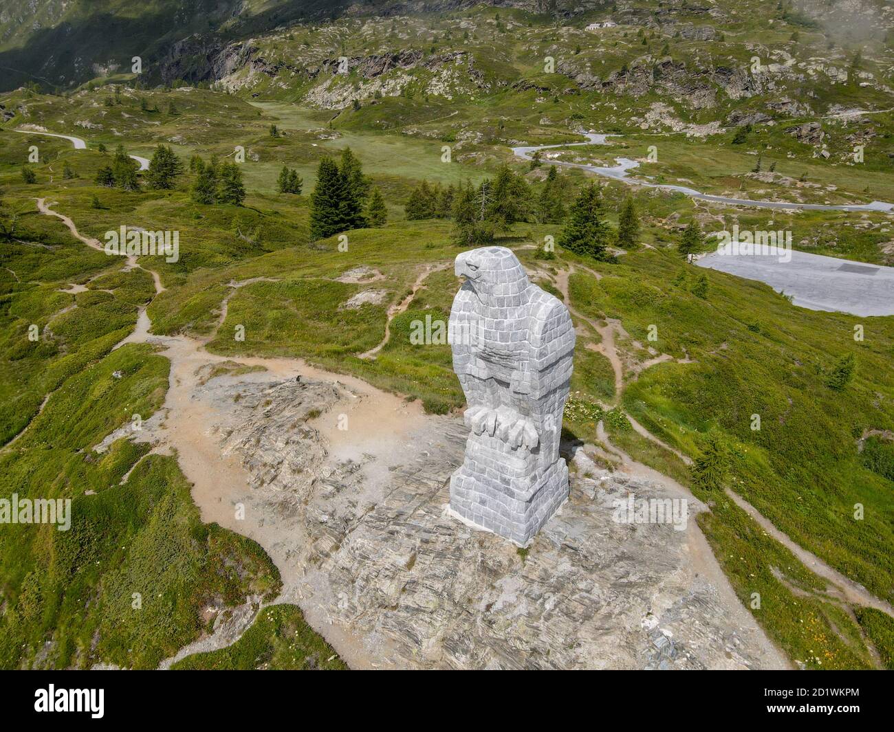 The eagle statue on the Simplon pass in the alps between Switzerland and Italy Stock Photo