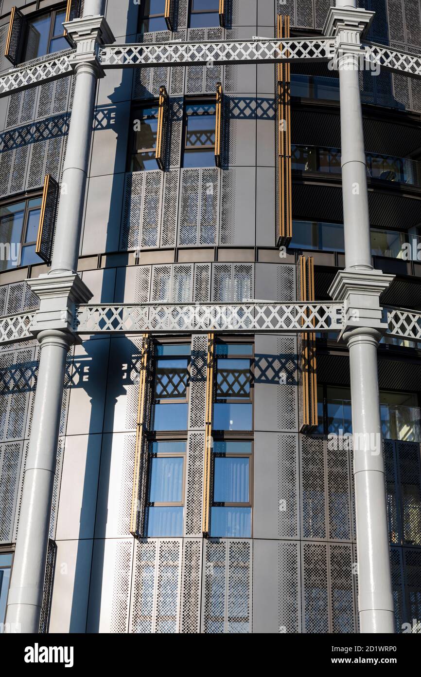 Exterior detail of contemporary flats and penthouses built inside a