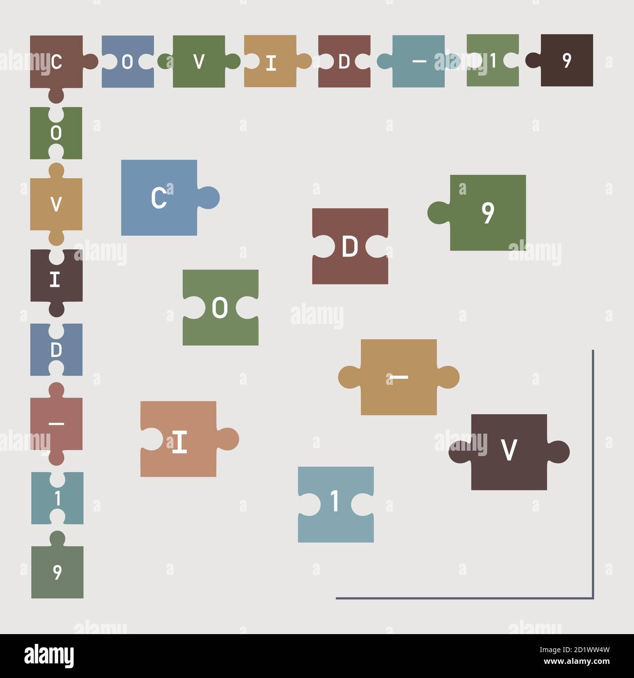 Covid-19 made from colored puzzle pieces - vector illustration Stock Vector