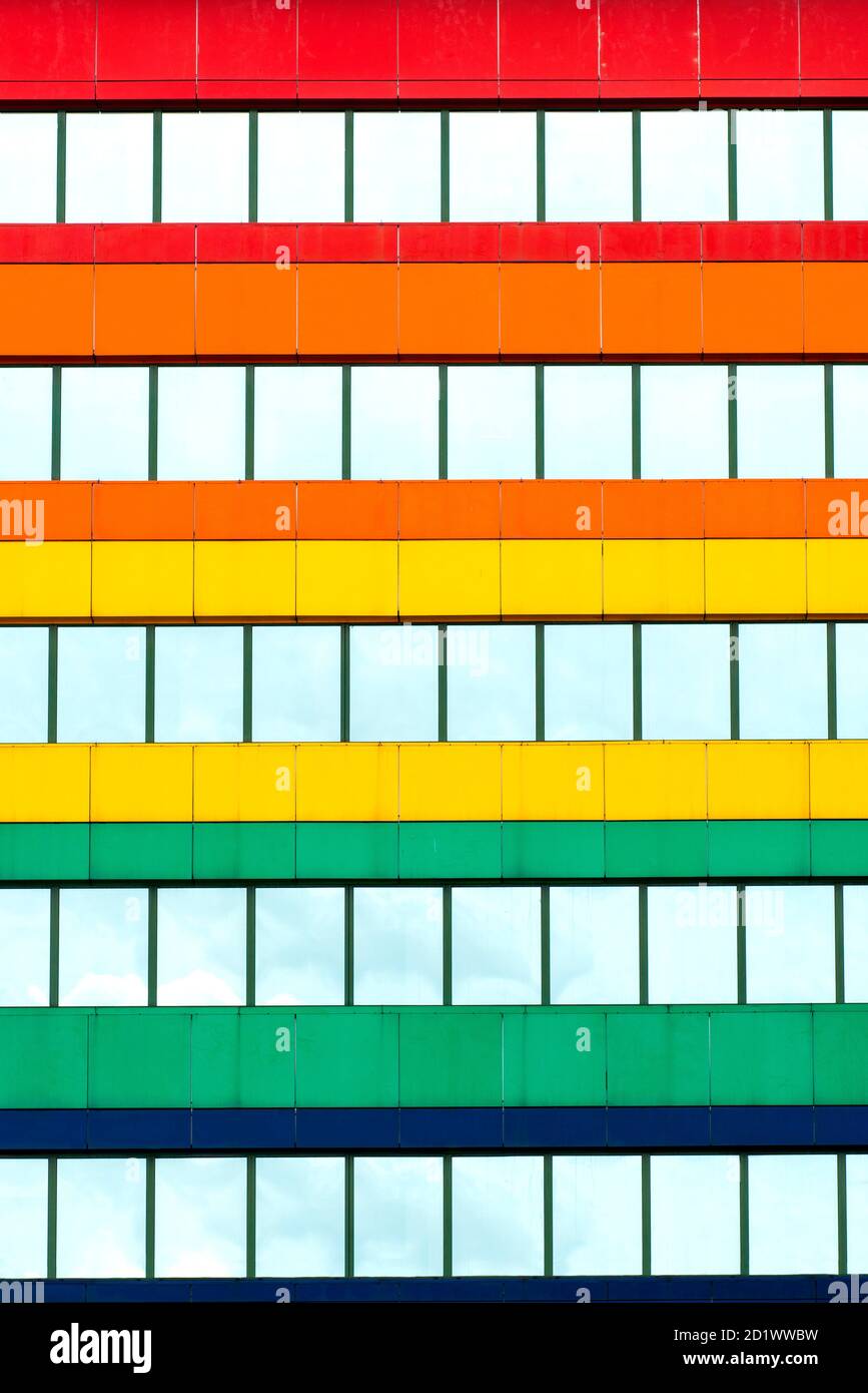 Colourful facade of the Rainbow Cente in Warsaw, Poland. Stock Photo