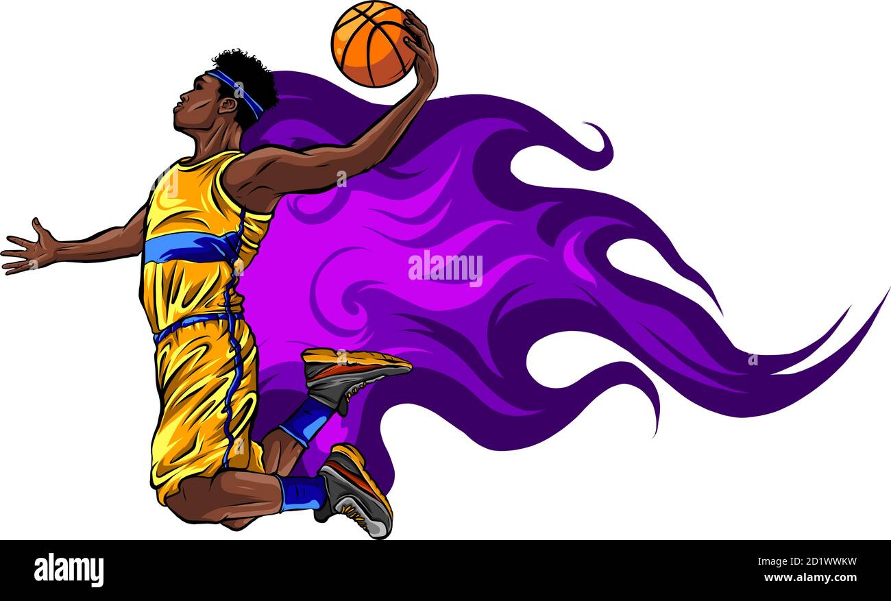 Color illustration. Basketball player throws the ball in the basket Stock Vector