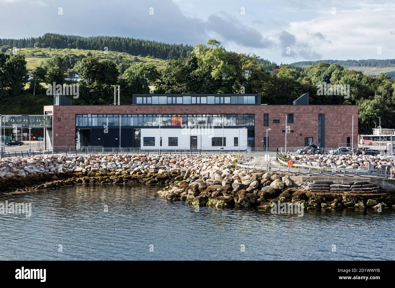 General view of the Brodick Ferry Terminal, Isle of Arran, Scotland, UK. Stock Photo