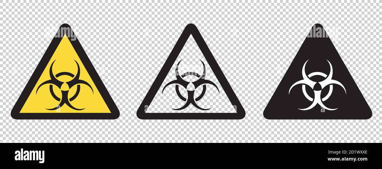 Bio Hazard Warning Signs - Yellow, Black and White Vector Illustrations - Isolated On Transparent Background Stock Vector