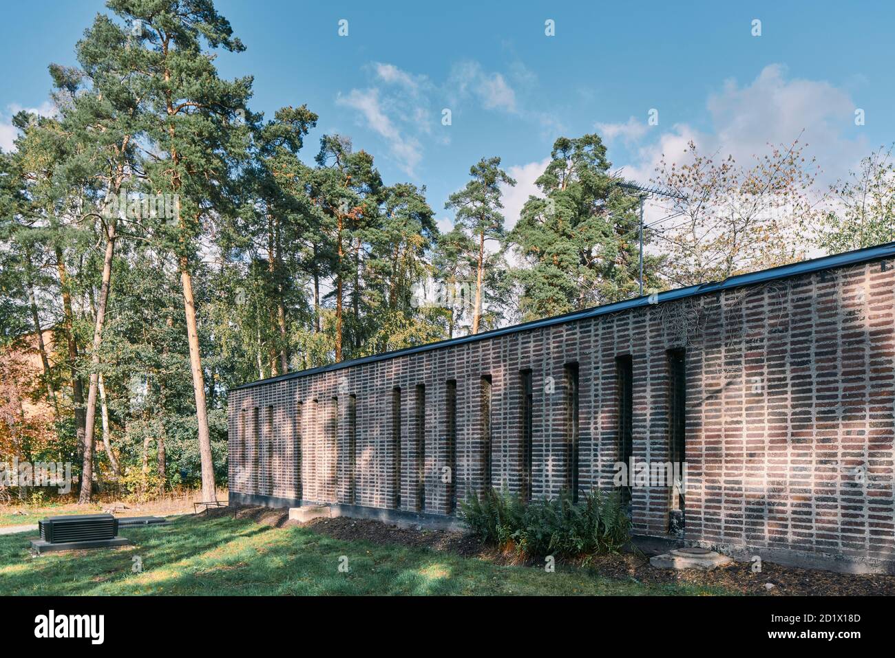 The pavilion, the barracks building next to St Mark's Church, in Bjorkhagen, Stockholm, Sweden. Completed in 1960. Stock Photo