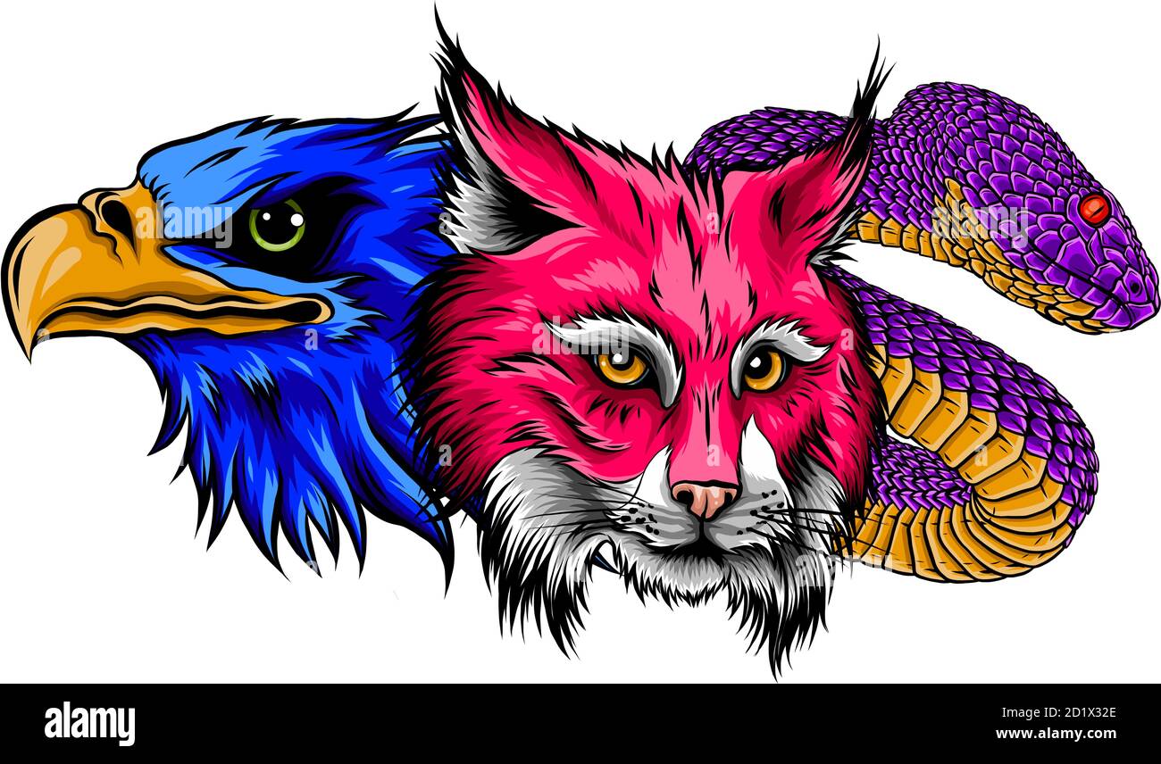 vector image of snake lynx egle for tattoo design Stock Vector