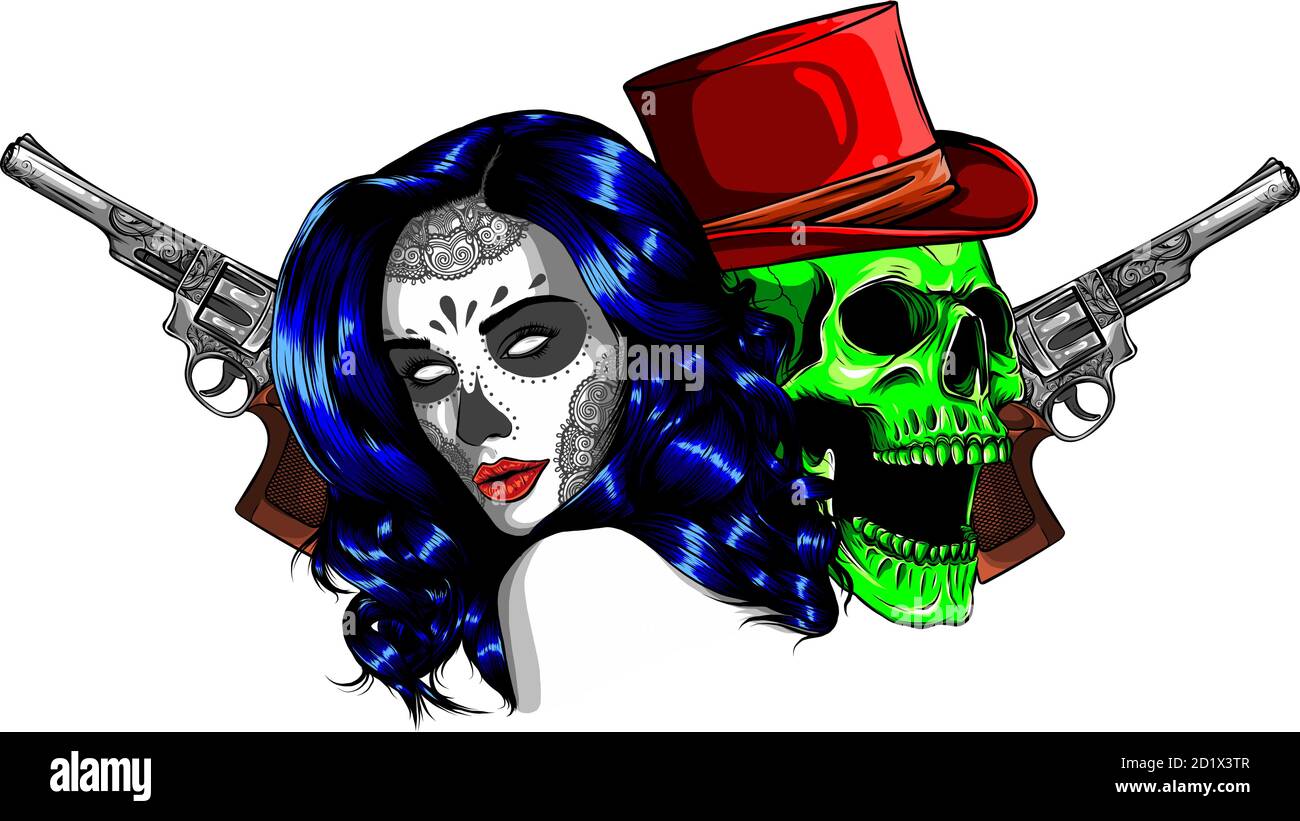 Vector illustration gangster with gun and woman Stock Vector