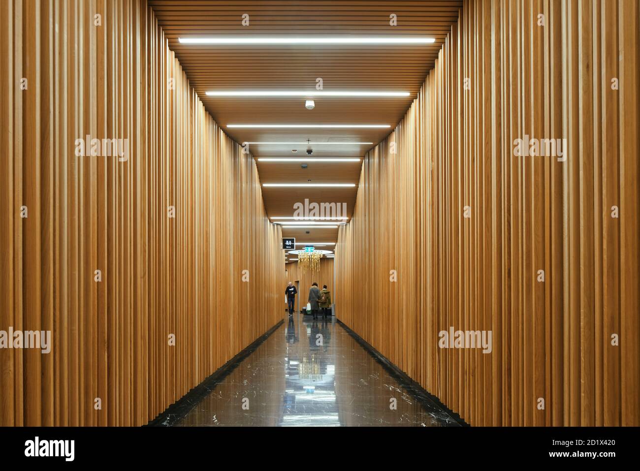 Walkway towards the toilets and children's play area in the Mall of Scandinavia, Stockholm, Sweden. Stock Photo