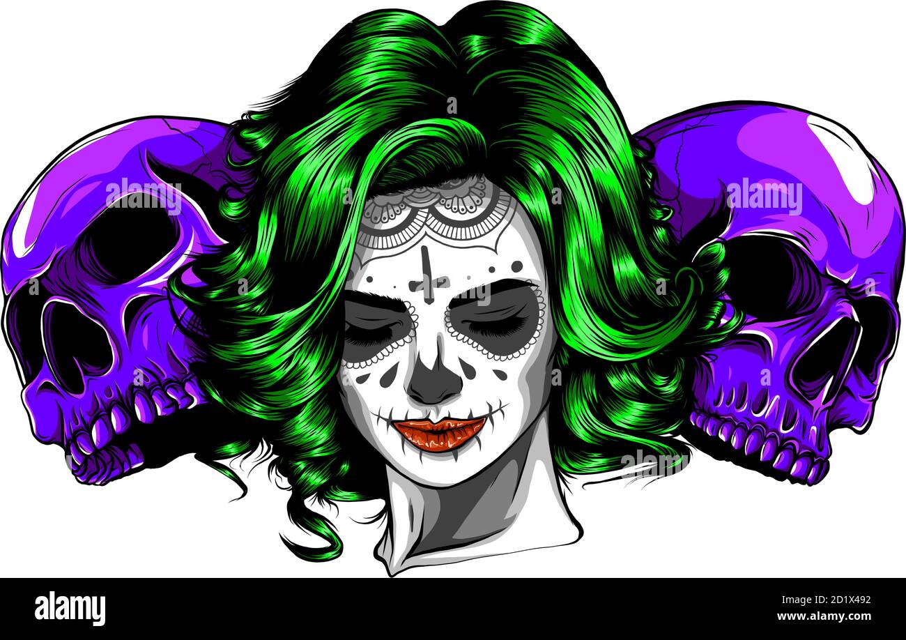 Woman with head skulls vector illustration graphics Stock Vector