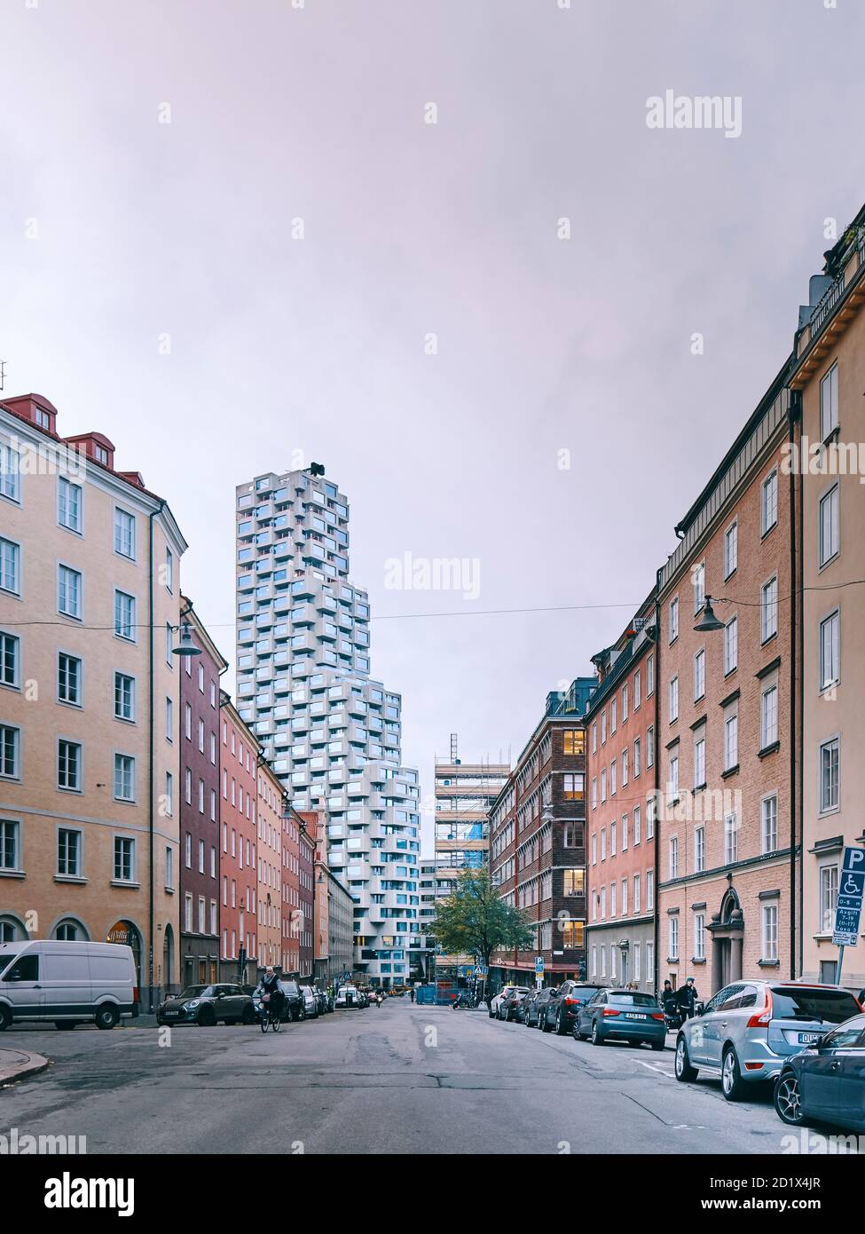 One half of Norra Tornen, the highest residential apartment building in Hagastaden district, Stockholm, Sweden. Stock Photo