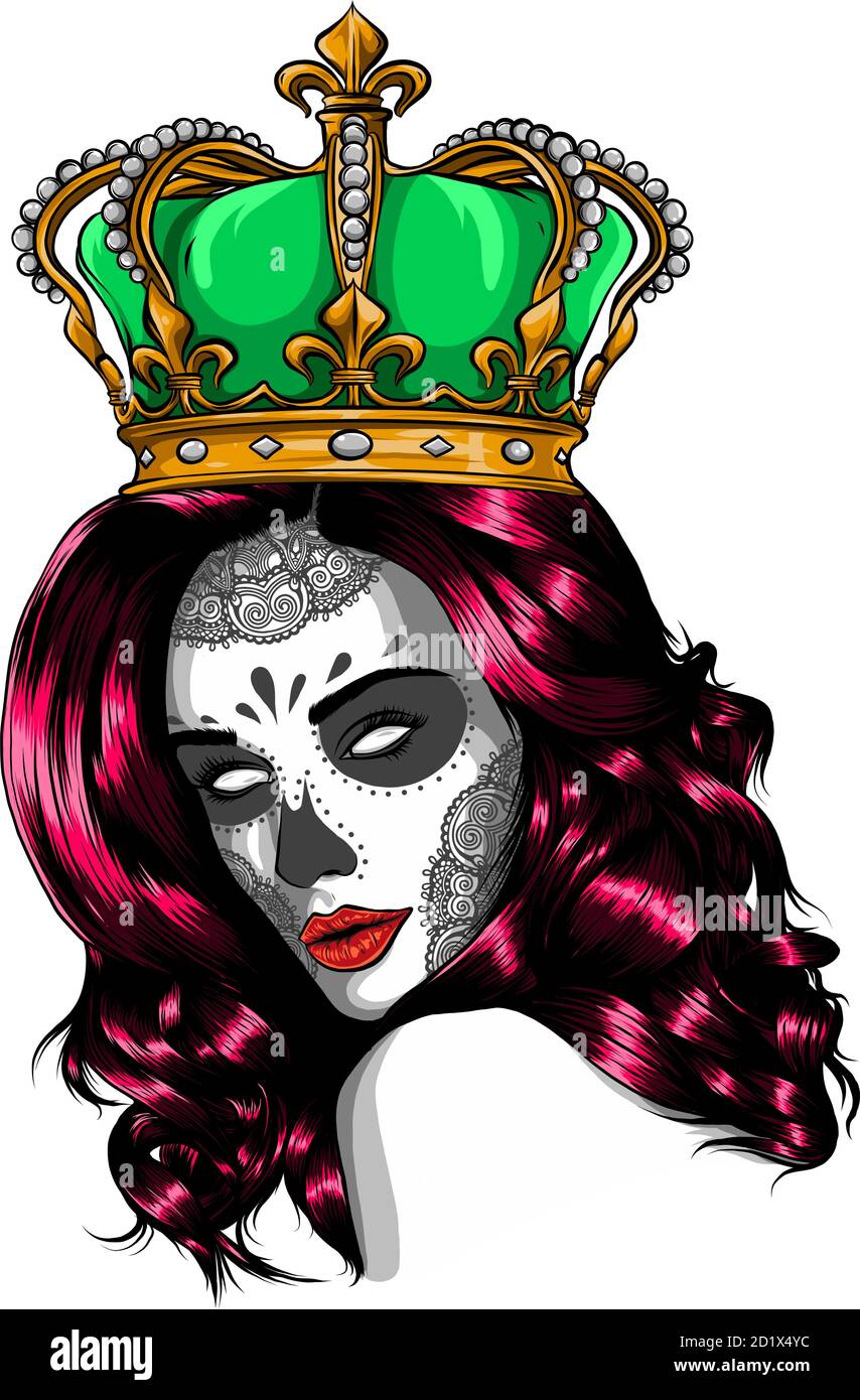 Skull girl with a crown. Vector illustration design Stock Vector