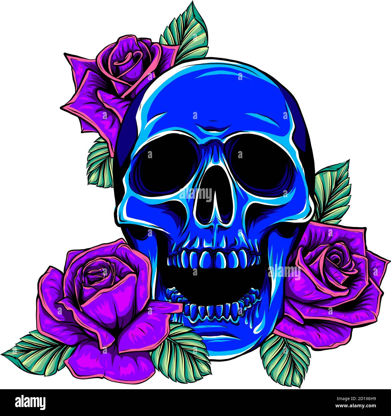 Old school rose tattoo with skull. Traditional black dot style ink.  Isolated vector illustration Stock Vector Image & Art - Alamy