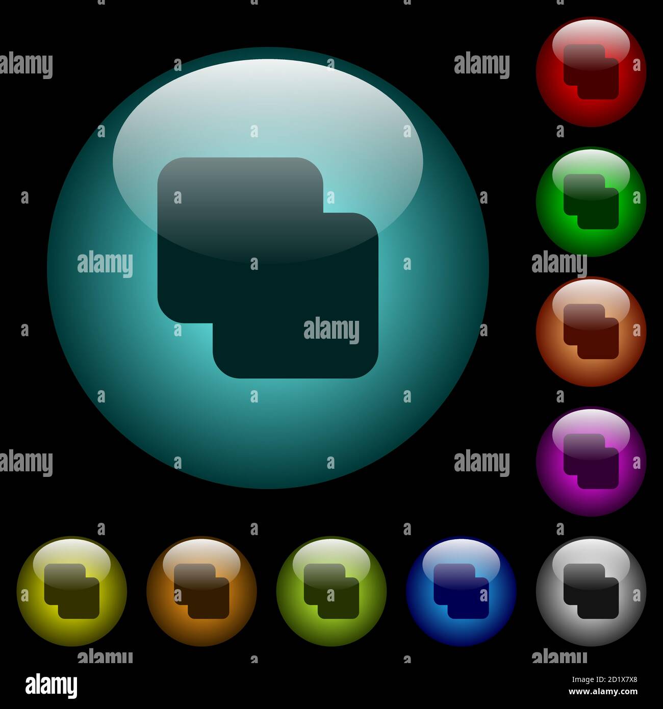 Add shapes icons in color illuminated spherical glass buttons on black ...