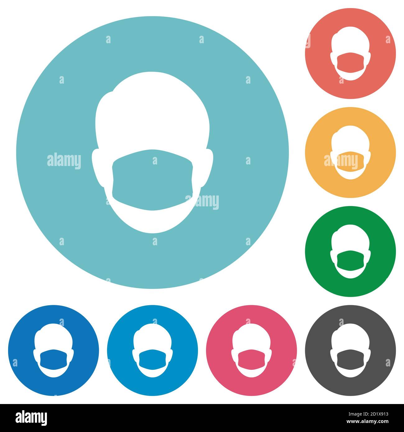 Face with medical mask flat white icons on round color backgrounds ...