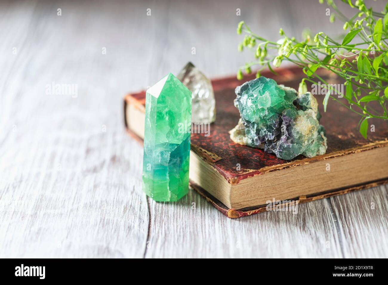 Old book and mineral stones crystals. Crystal Ritual, Healing Crystals