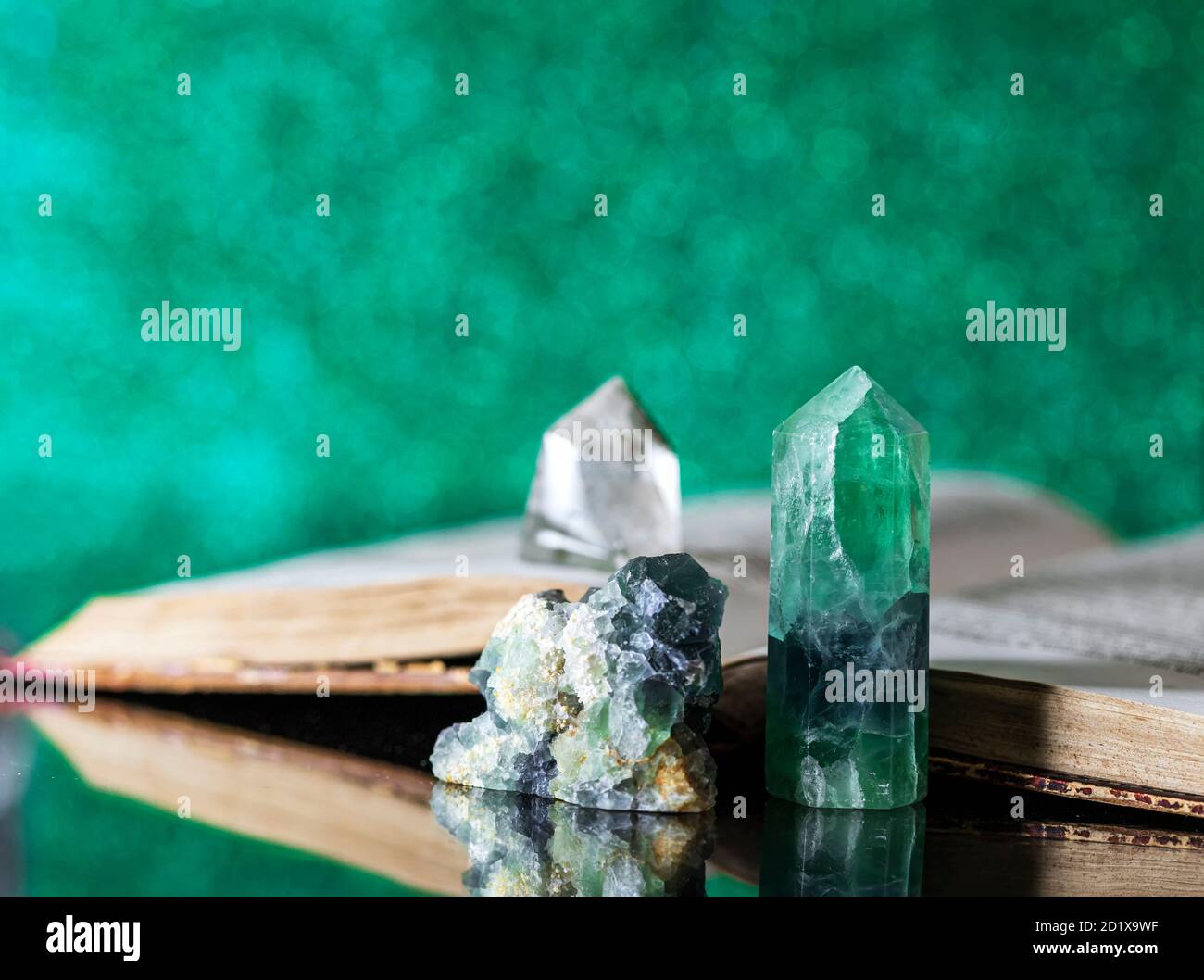 Old book and mineral stones crystals. Crystal Ritual, Healing Crystals