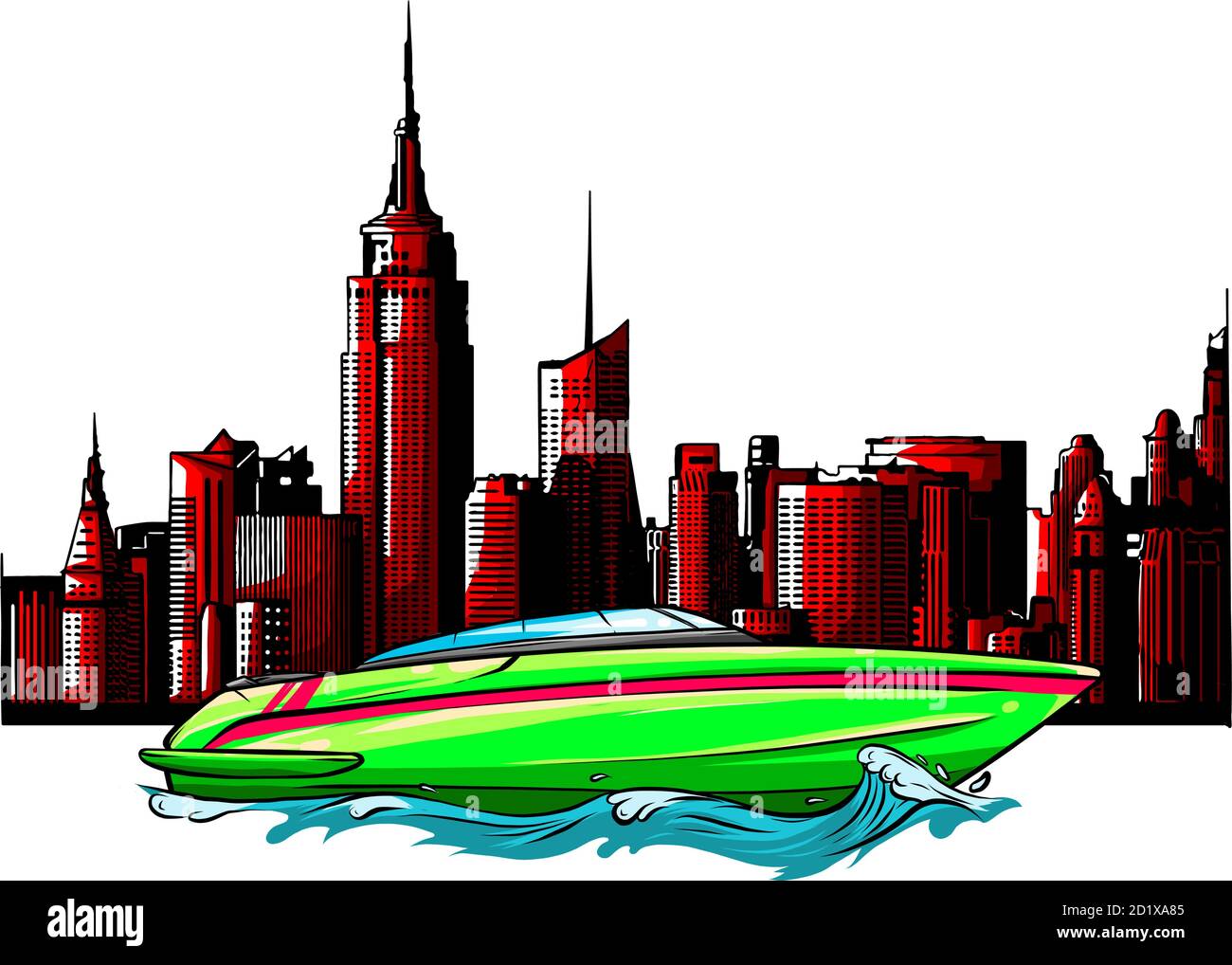 speed luxury boat on city background vector illustration Stock Vector