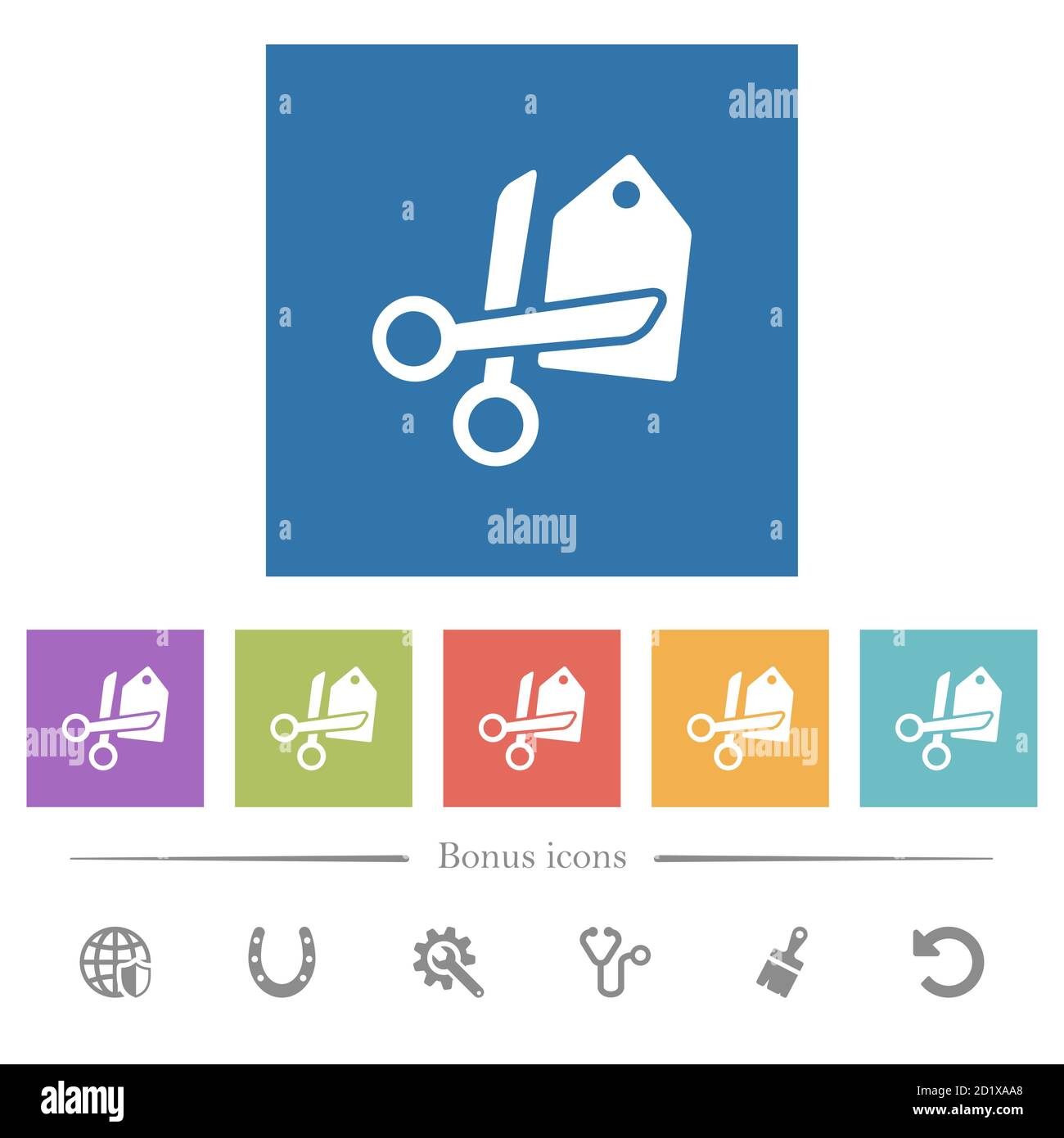 Price cut flat white icons in square backgrounds. 6 bonus icons ...