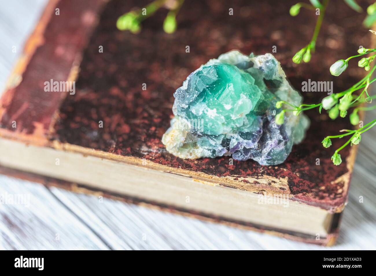 Old book and mineral stones crystals. Crystal Ritual, Healing Crystals